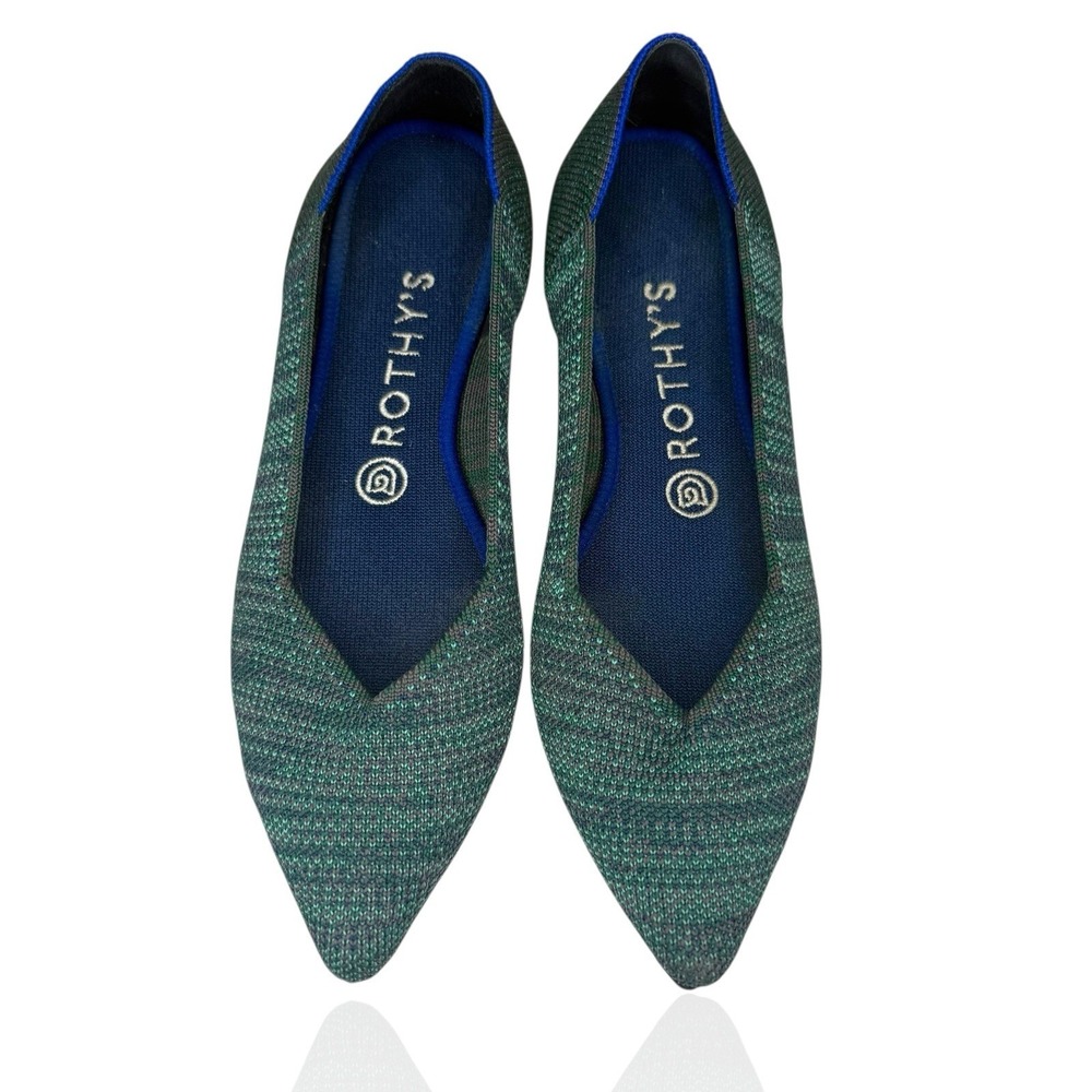 Rothy's The Point Aqua Heather Turquoise Flats Size 8 Shoes Slip On Ballet Knit